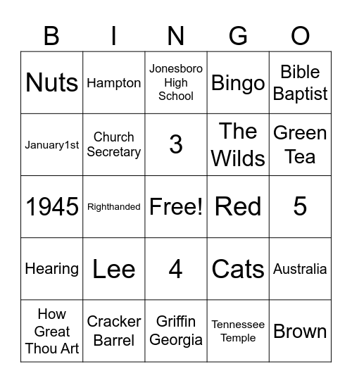 Sandra's 80th Birthday Bingo Card