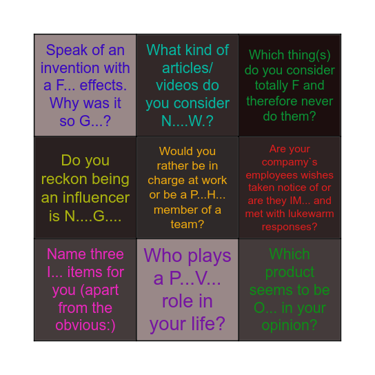 Roadmap. U5A, Vocabulary Bingo Card