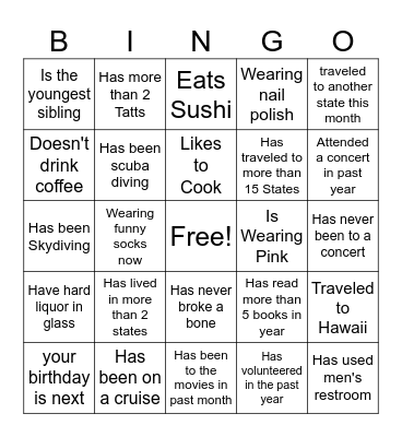 YaYa Bingo Card