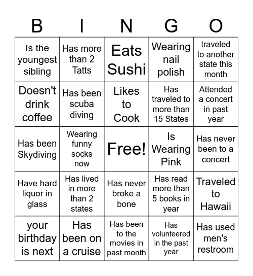 YaYa Bingo Card