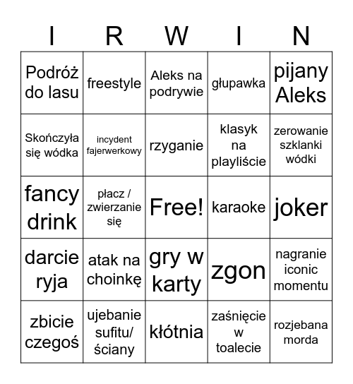 Sylwester u Irwina Bingo Card