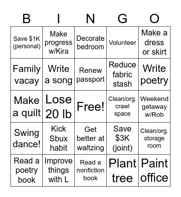 2025 Goals Bingo! Bingo Card