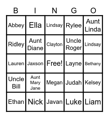 Family Photo BINGO Card