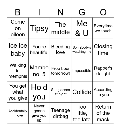 One Hit Wonders Bingo Card