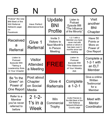 Best of the Northwest Partners - January Bingo Card