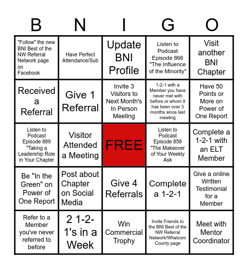 Best of the Northwest Partners - January Bingo Card