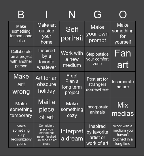 Art Bingo Card
