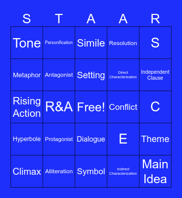 STAAR Vocabulary Bingo Card
