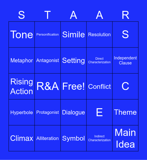 STAAR Vocabulary Bingo Card