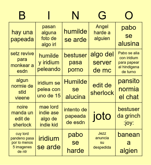 Bingo artico Chad Bingo Card