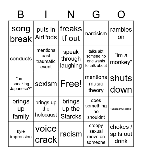 seamus bingo Card