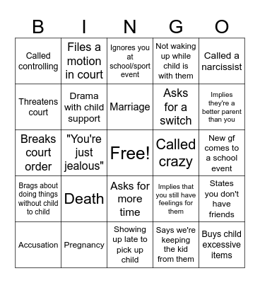 Shitty Exs Bingo Card