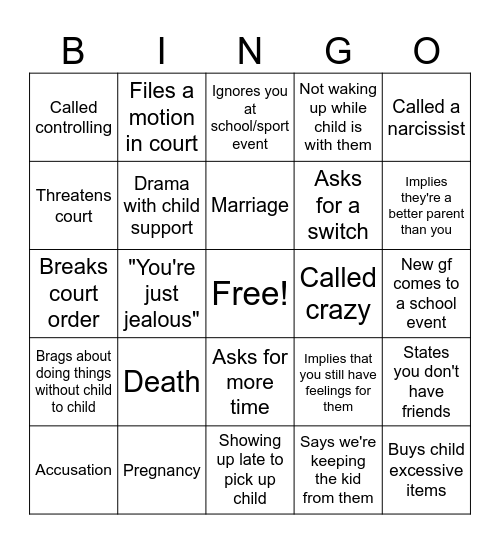 Shitty Exs Bingo Card