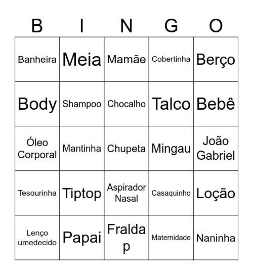Chá do João Gabriel Bingo Card