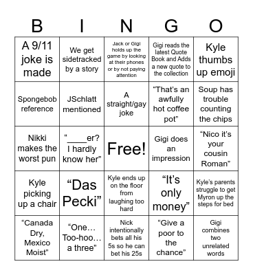 Poker Night Bingo #1 Bingo Card