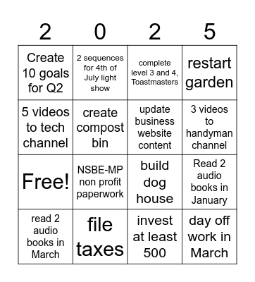 Q1 2025 Goals Bingo Card