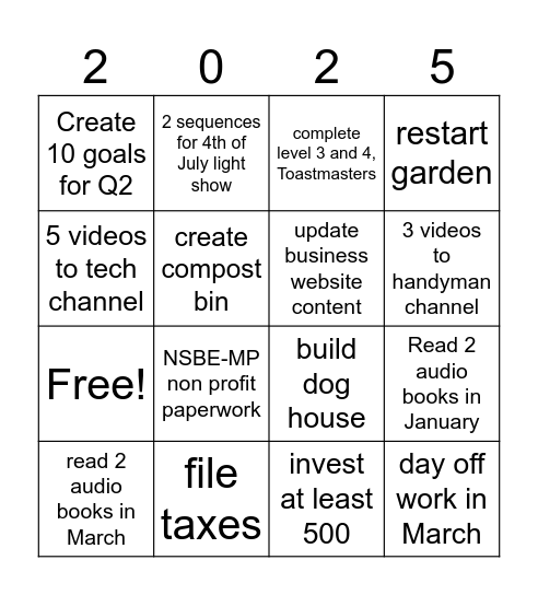 Q1 2025 Goals Bingo Card