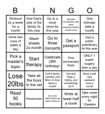 Lita's 2025 Bingo Card