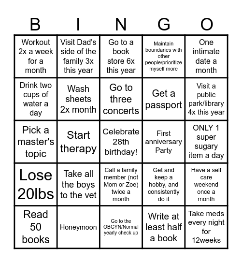 Lita's 2025 Bingo Card