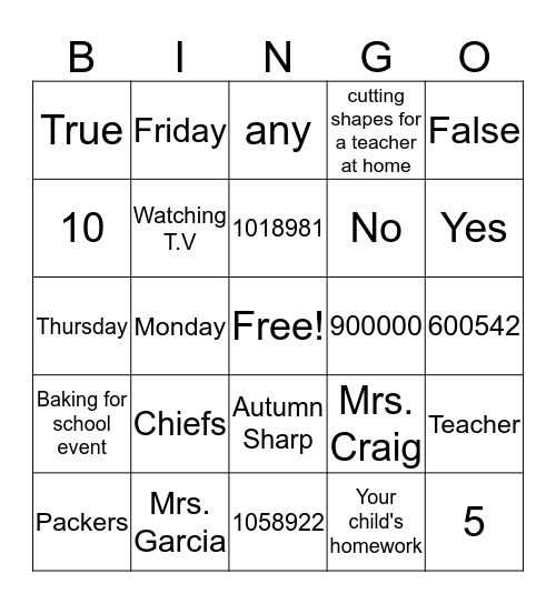 Volunteering & The PTO Bingo Card