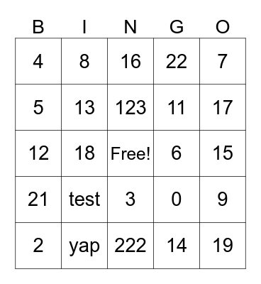 Untitled Bingo Card