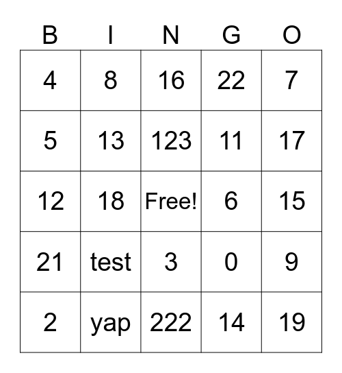 Untitled Bingo Card
