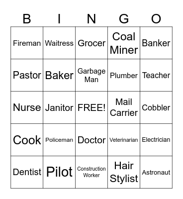Community Workers Bingo Card