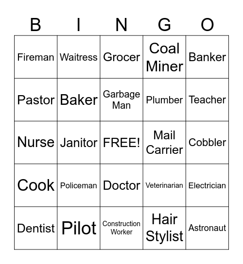 Community Workers Bingo Card