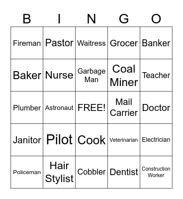 Community Workers Bingo Card