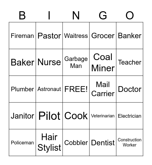 Community Workers Bingo Card