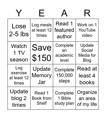 2025 New Year Goals Bingo Card