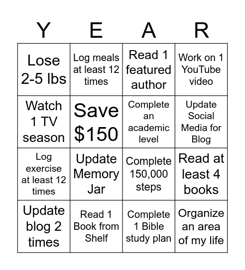 2025 New Year Goals Bingo Card