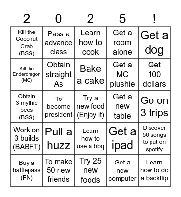 2025 Bingo! Bingo Card