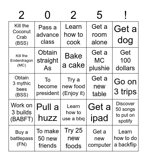 2025 Bingo! Bingo Card