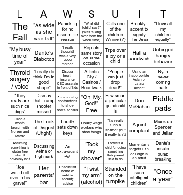 Lawsuit Bingo Card