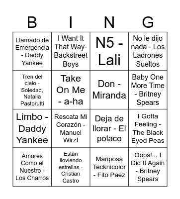 Bingo Musical Bingo Card