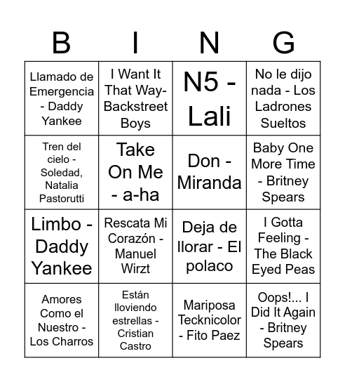 Bingo Musical Bingo Card
