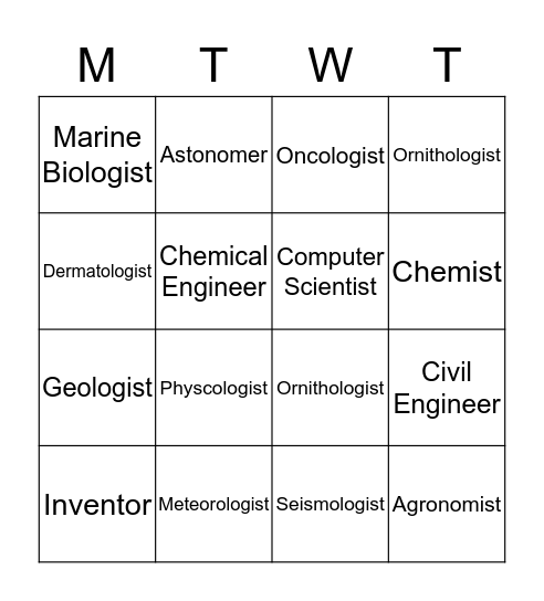 Who's The Expert? Bingo Card