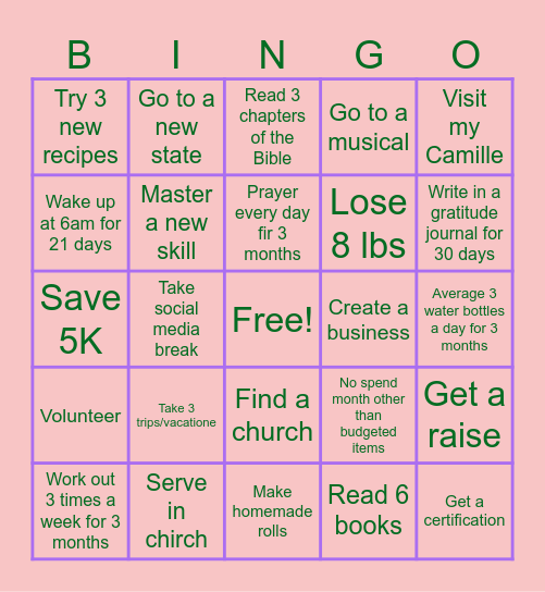 Laken’s 2025 Goals Bingo Card