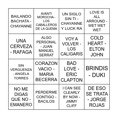 BINGO MUSICAL - AÑO NUEVO Bingo Card