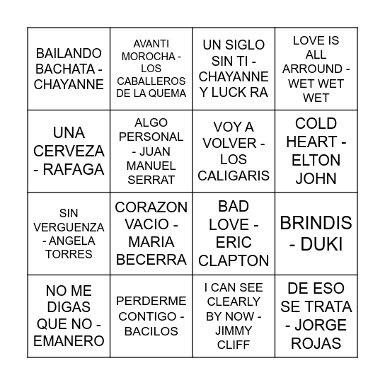 BINGO MUSICAL - AÑO NUEVO Bingo Card