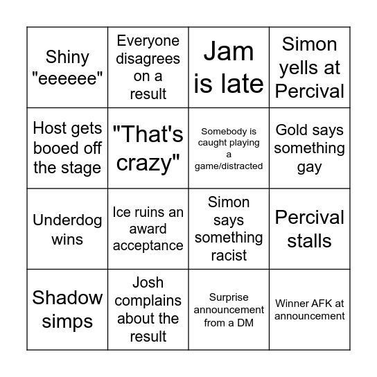 Oxfords Bingo Card