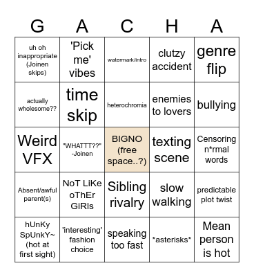 Gacha Bingo board Bingo Card