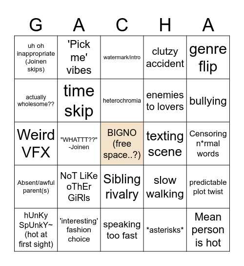 Gacha Bingo board Bingo Card