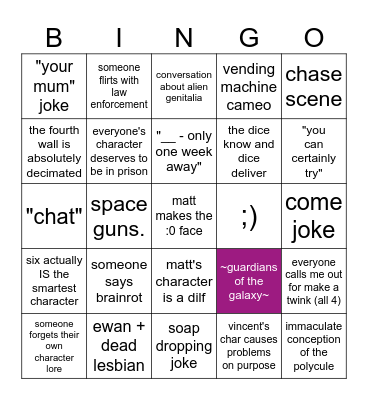GotG One-shot Bingo Card