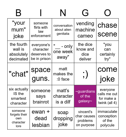 GotG One-shot Bingo Card