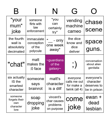 GotG One-shot Bingo Card