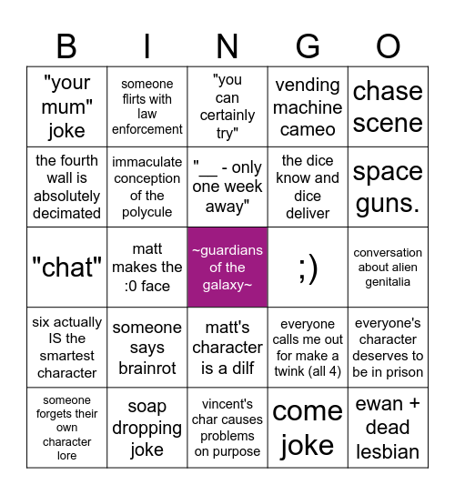 GotG One-shot Bingo Card