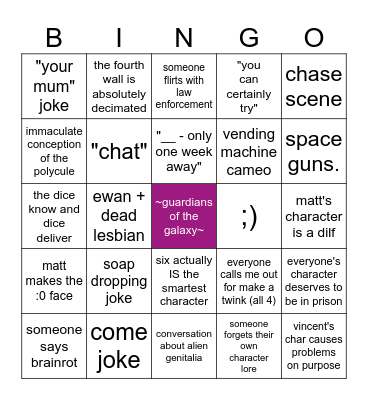 GotG One-shot Bingo Card