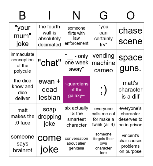 GotG One-shot Bingo Card